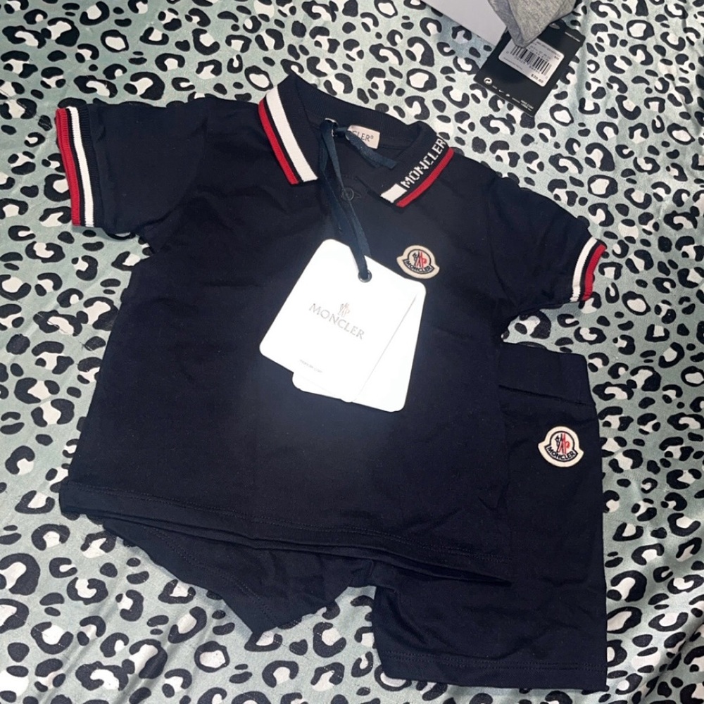 Moncler Kids Navy Polo with Red and White Trim